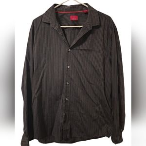 Men's Alfani Slim Fit Long Sleeve Black with White Stripes Size Large